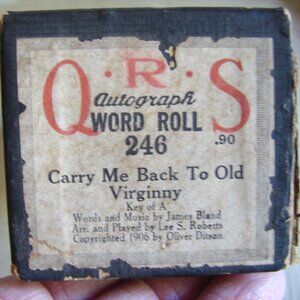 QRS 'Carry Me Back To Old Virginny' #246 PLAYER PIANO ROLL, Lee S. Roberts